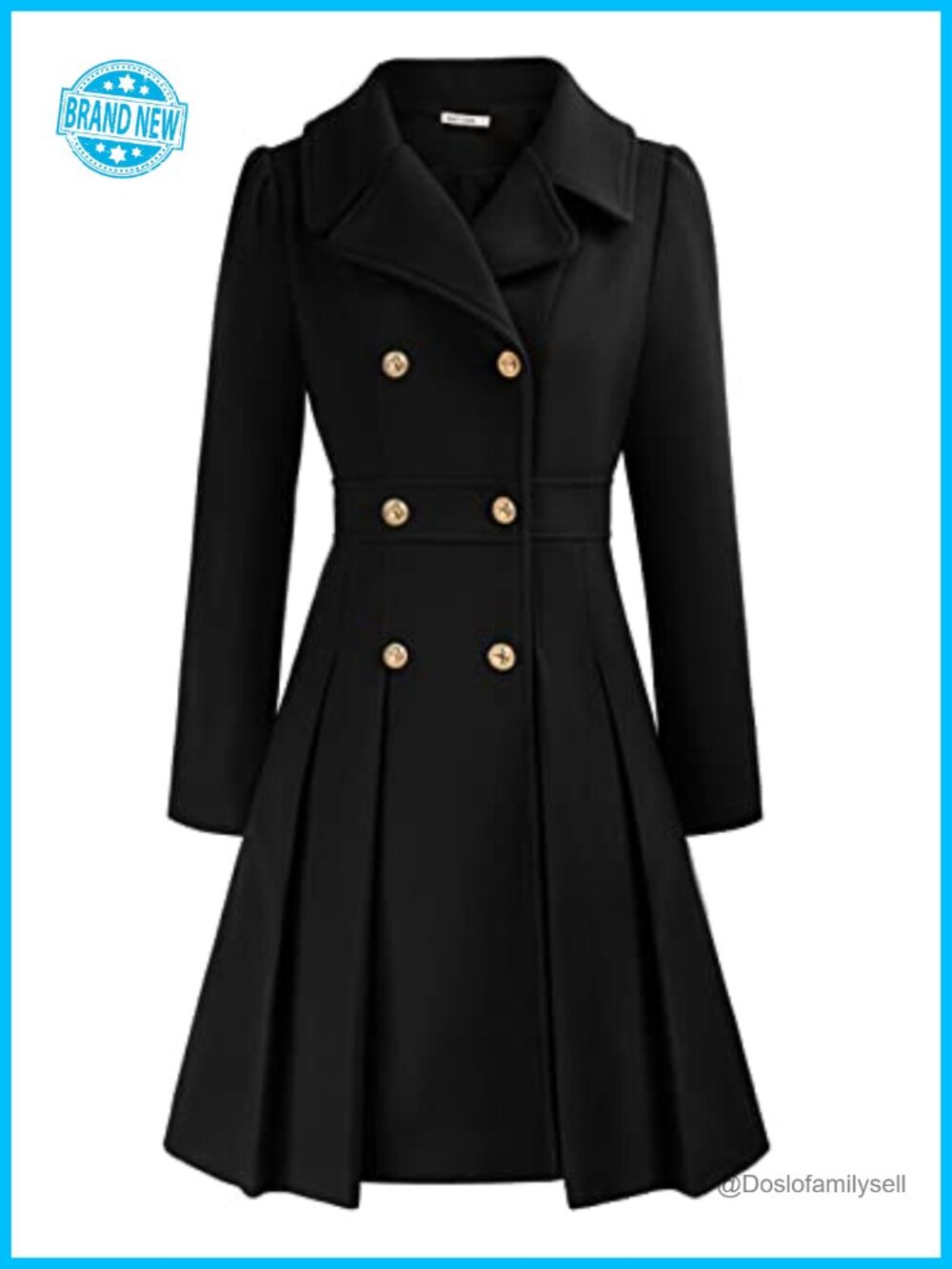 Women's Trench Coat Notch Lapel Double Breasted A-Line Pea Coat with Pockets